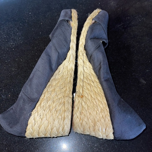 Lauren Ralph Lauren Cecilia Black Shantung Silk Espadrille Wedge sandals - Picture 6 of 8